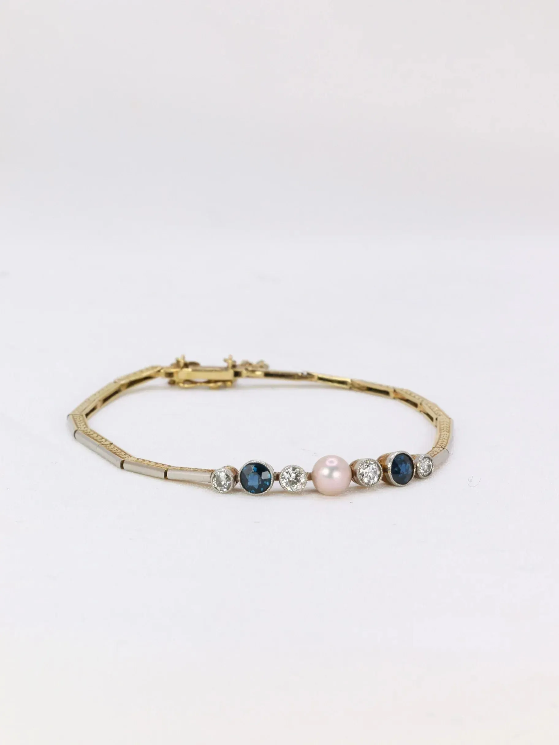 Bracelet Belle Epoque 2 Ors Perle fine Diamants Saphirs sold by 58 Facettes product image thumbnail 3