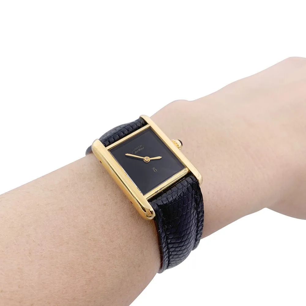 Montre Cartier "Tank Must" argent plaqué or, cadran laqué noir. sold by 58 Facettes product image thumbnail 3