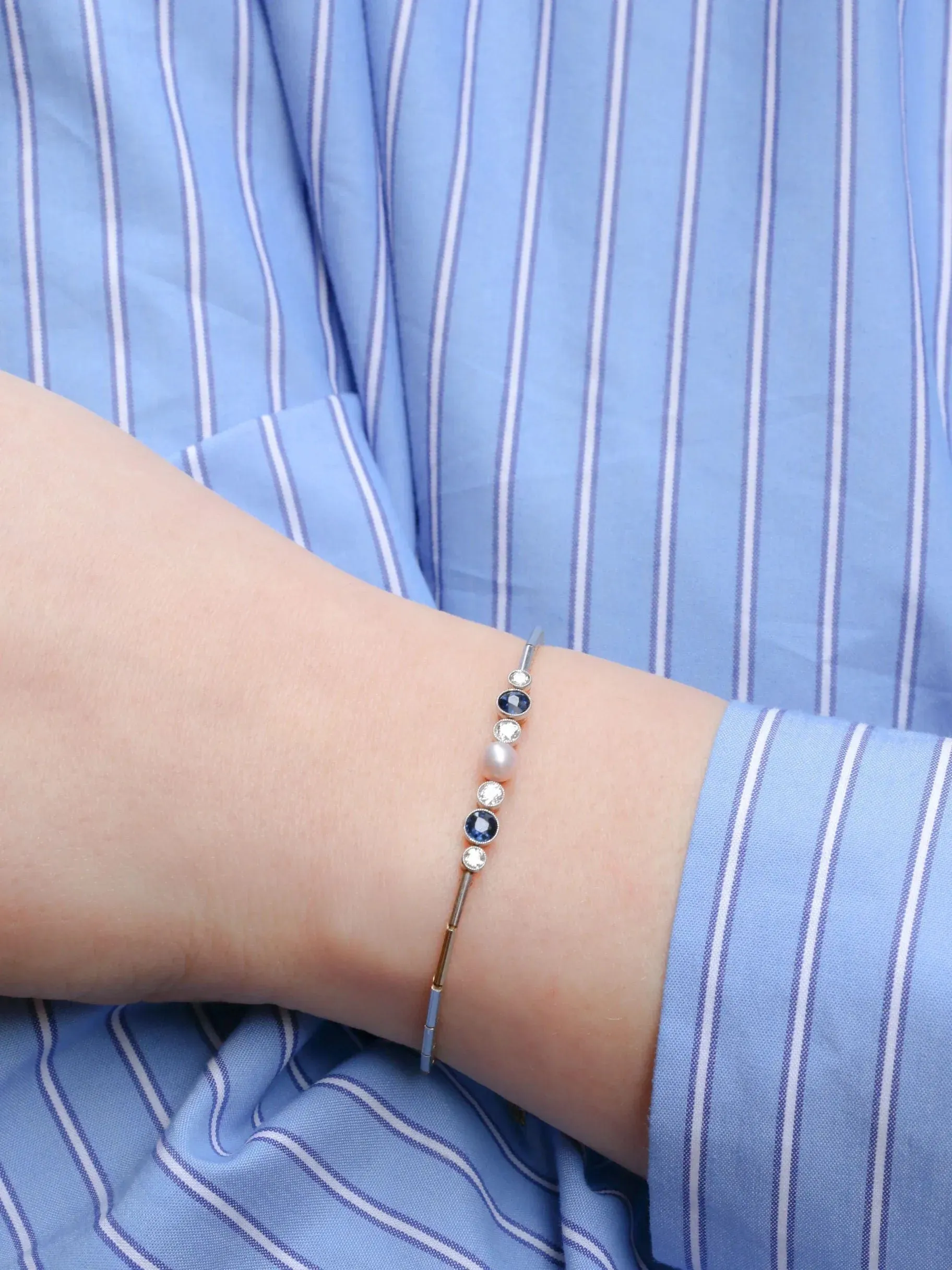 Bracelet Belle Epoque 2 Ors Perle fine Diamants Saphirs sold by 58 Facettes product image thumbnail 2