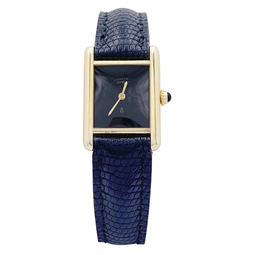 Montre Cartier "Tank Must" argent plaqué or, cadran laqué noir. sold by 58 Facettes