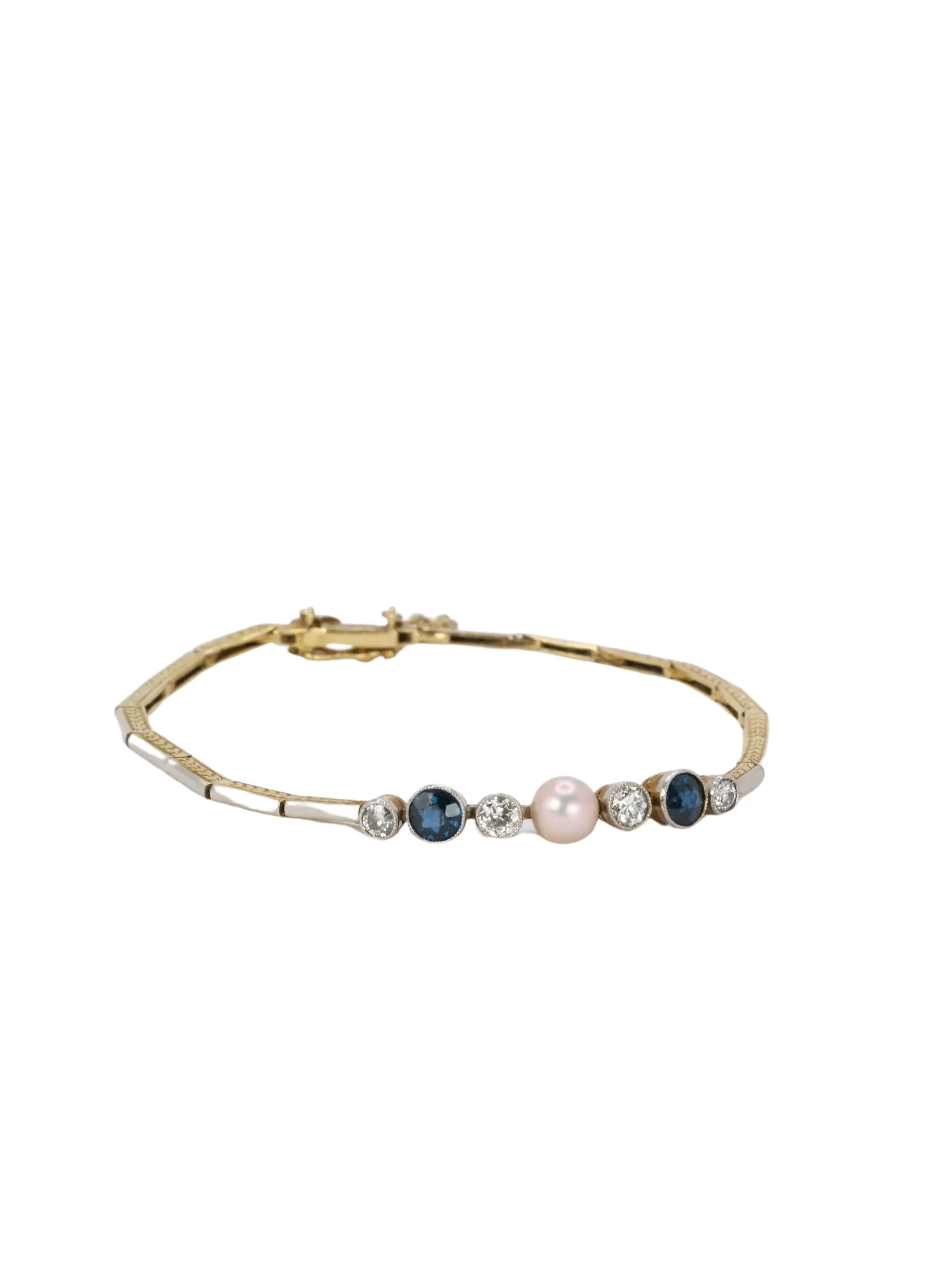 Bracelet Belle Epoque 2 Ors Perle fine Diamants Saphirs sold by 58 Facettes