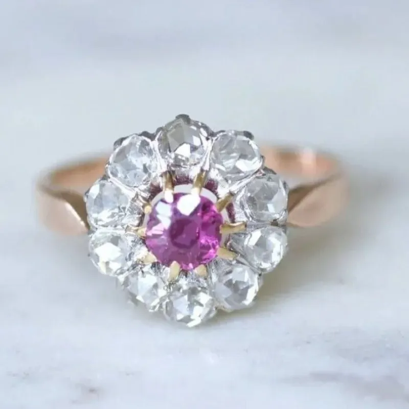 Bague marguerite saphir rose, diamants sold by 58 Facettes
