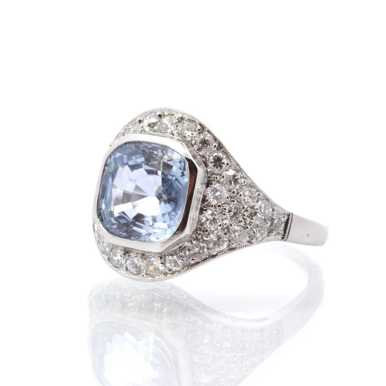 Bague Art Déco Platine Saphir de Ceylan Diamants sold by 58 Facettes product image thumbnail 2