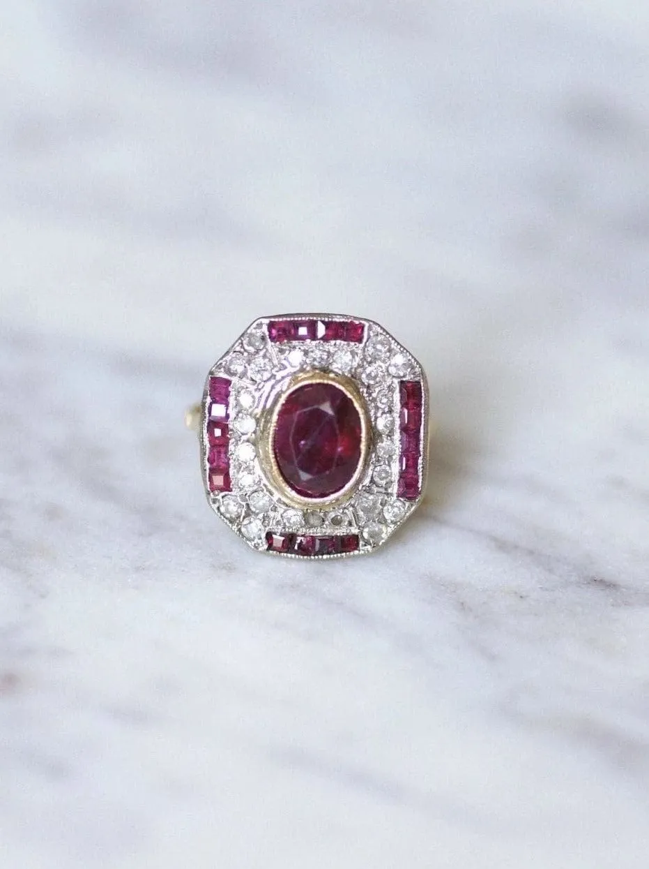 Bague de fiançailles Art Deco diamants et rubis sold by 58 Facettes product image thumbnail 3