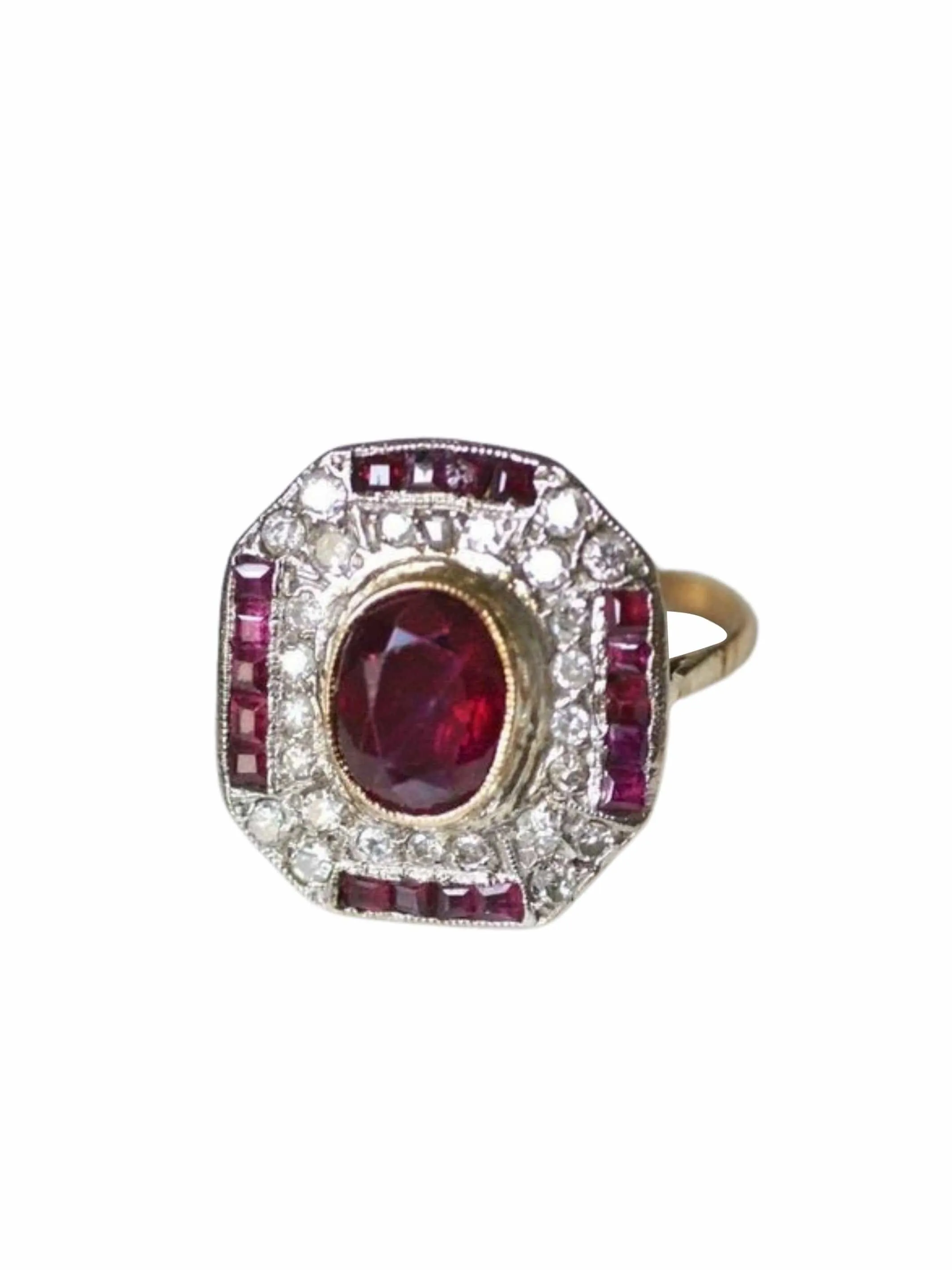 Bague de fiançailles Art Deco diamants et rubis sold by 58 Facettes