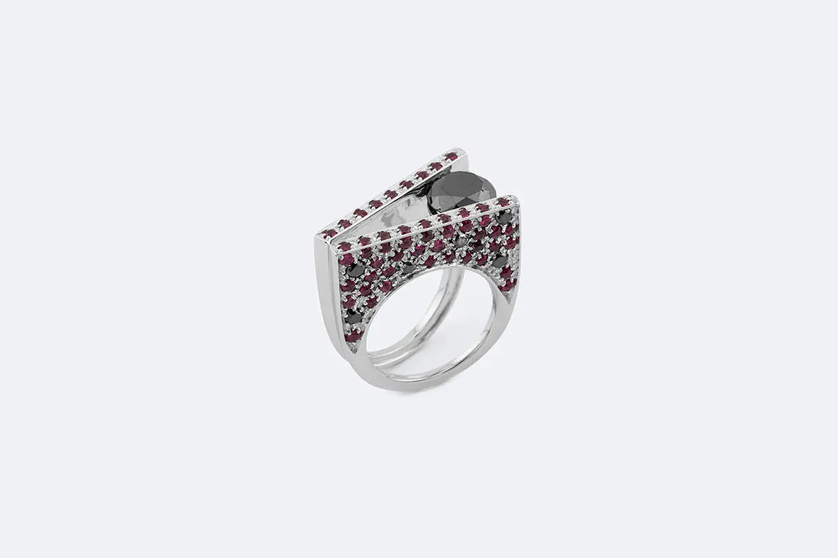 Bague moderne en or blanc 18 kt avec rubis et diamants noirs sold by 58 Facettes product image thumbnail 4