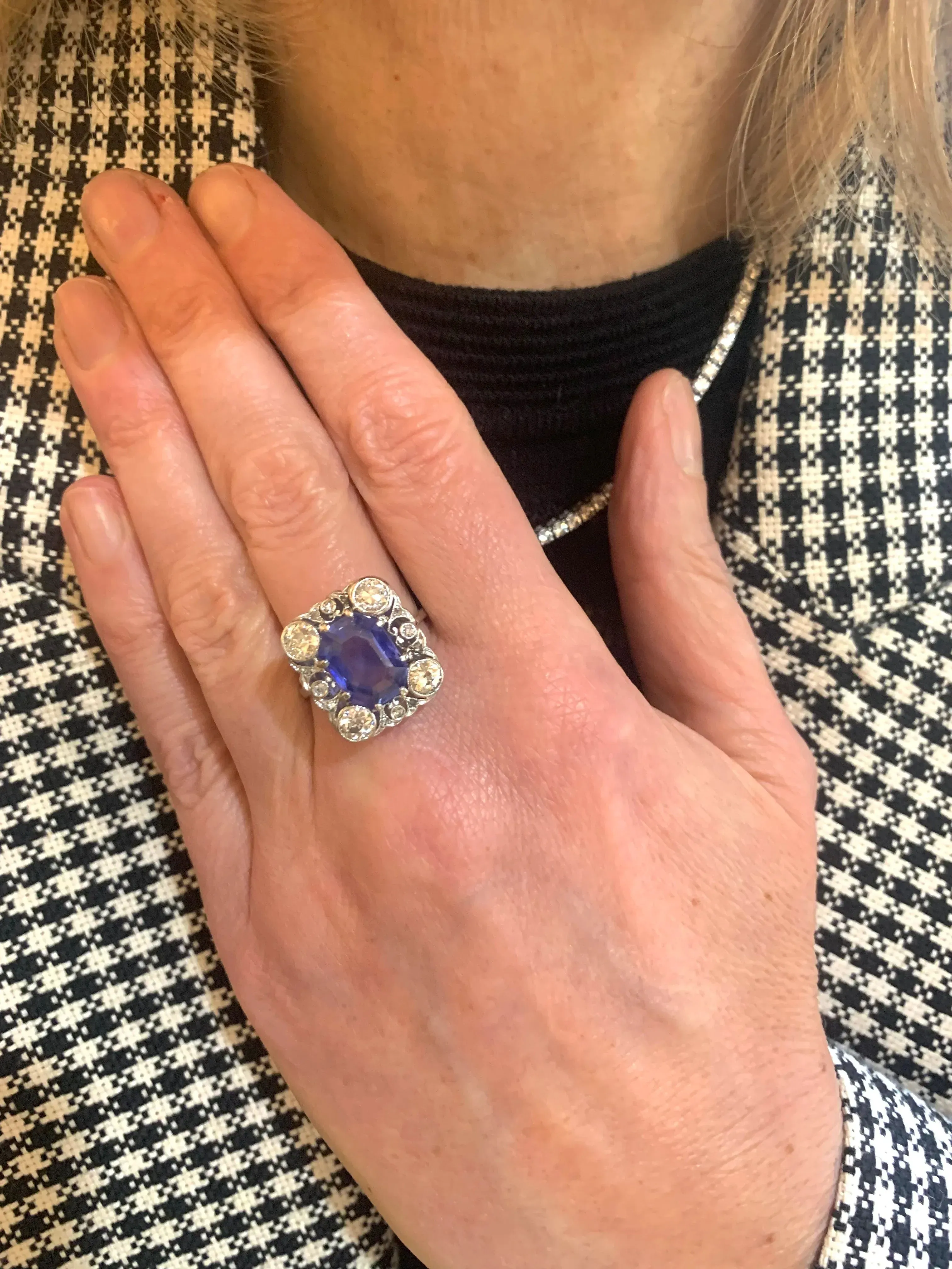 Bague Saphir Ceylan Non Chauffé Diamants Platine sold by 58 Facettes product image thumbnail 4