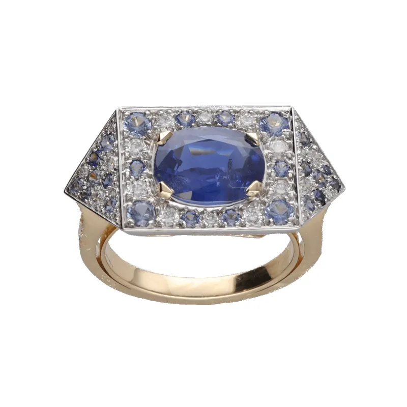 Bague Saphir de Ceylan non chauffé, diamants, deux ors sold by 58 Facettes