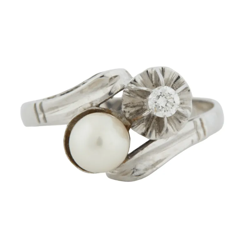 Bague Or blanc Perle Diamant sold by 58 Facettes