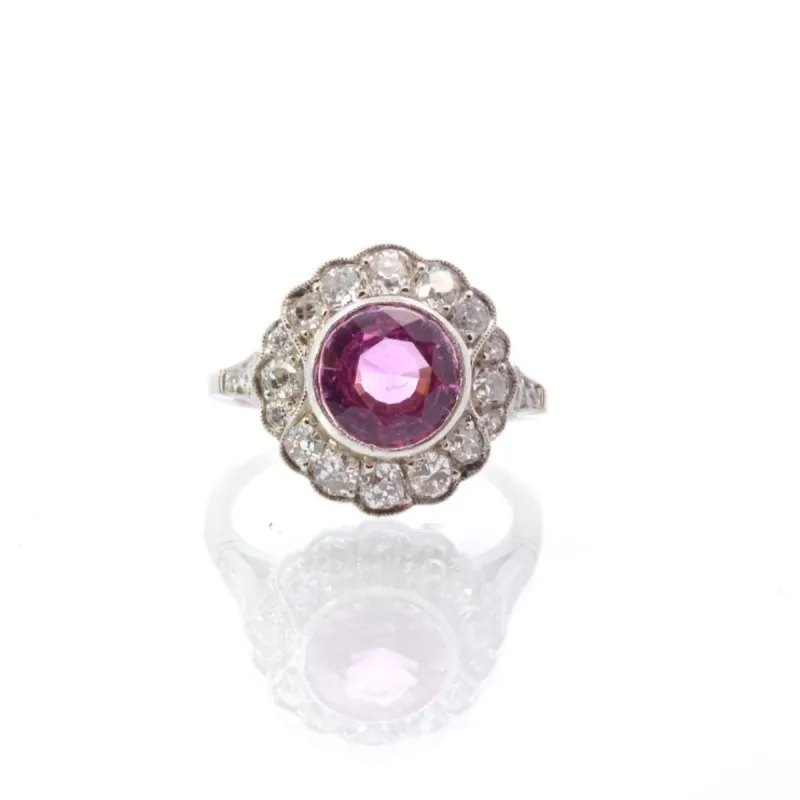 Bague Platine Saphir rose Diamants sold by 58 Facettes