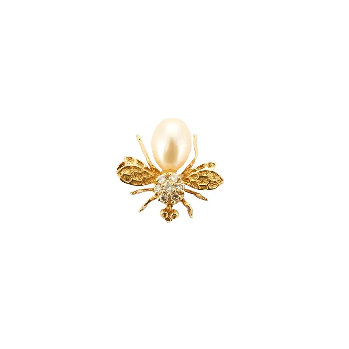 Broche mouche en or jaune 18k, diamants et perle de culture sold by 58 Facettes