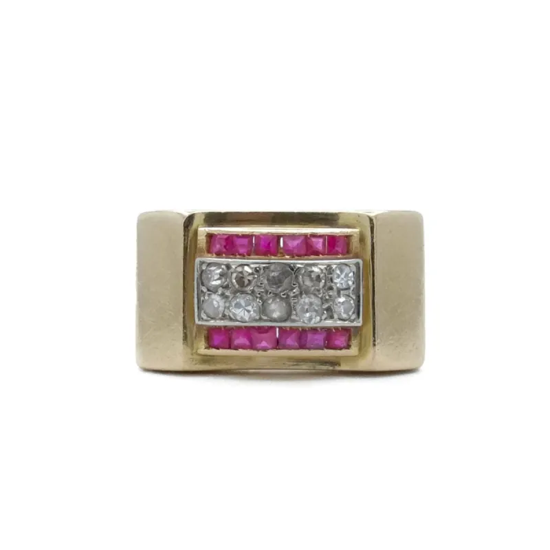 Bague tank arcade 2 Ors Diamants Rubis sold by 58 Facettes