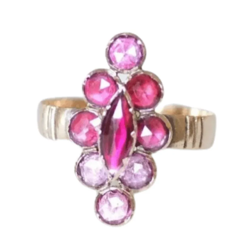 Bague marquise or rose et grenats de Perpignan sold by 58 Facettes
