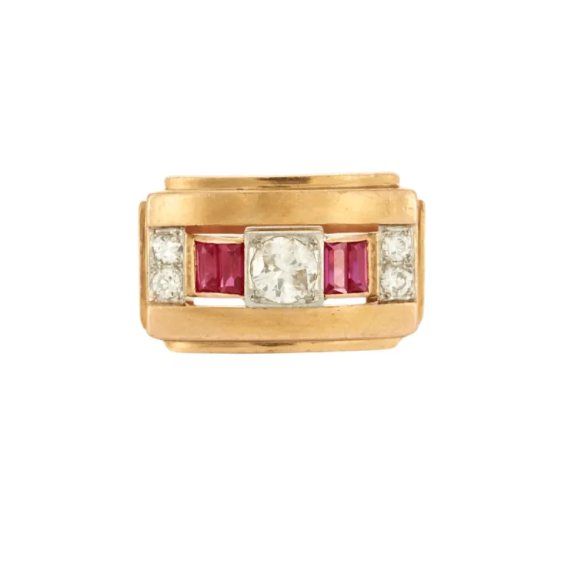 Bague Tank diamants et pierres rouges sold by 58 Facettes