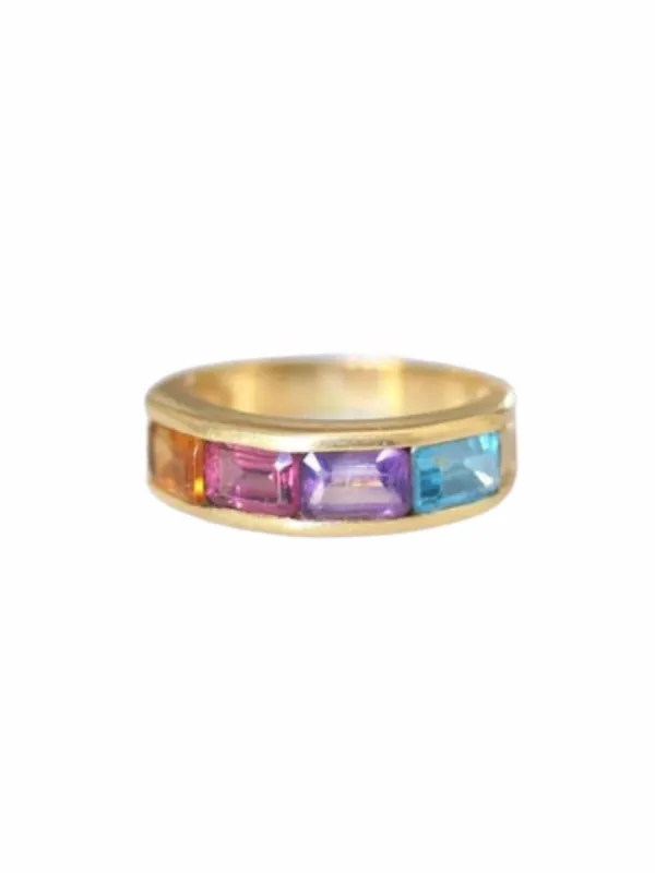 Bague jonc pierres arc en ciel en or sold by 58 Facettes