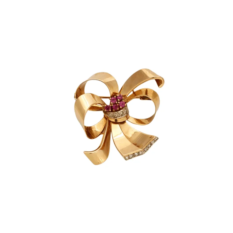 Broche or jaune et gris avec rubis et diamants sold by 58 Facettes