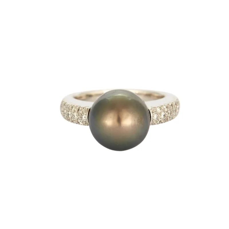 Bague or blanc perle de Tahiti avec diamants sold by 58 Facettes