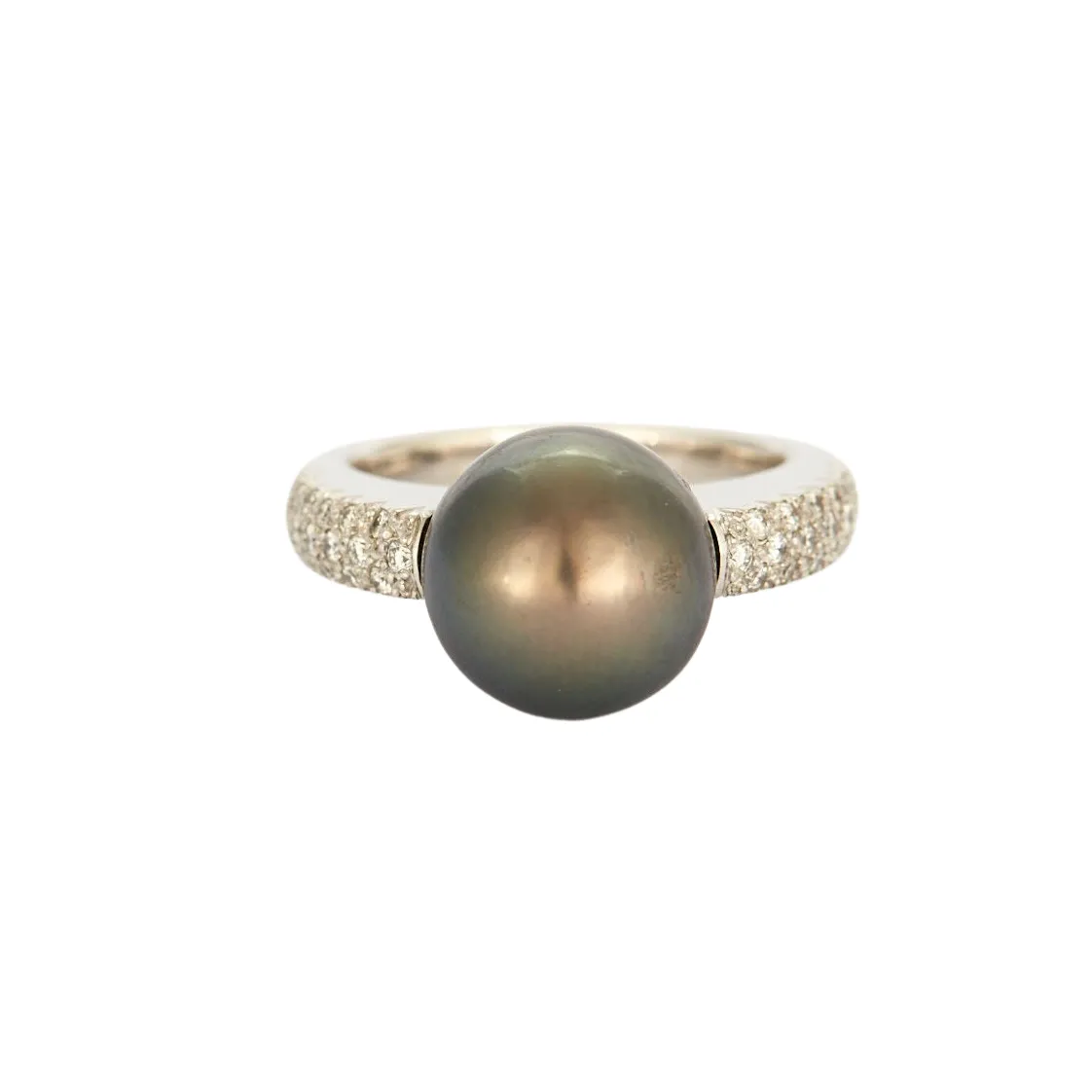 Bague or blanc perle de Tahiti avec diamants sold by 58 Facettes