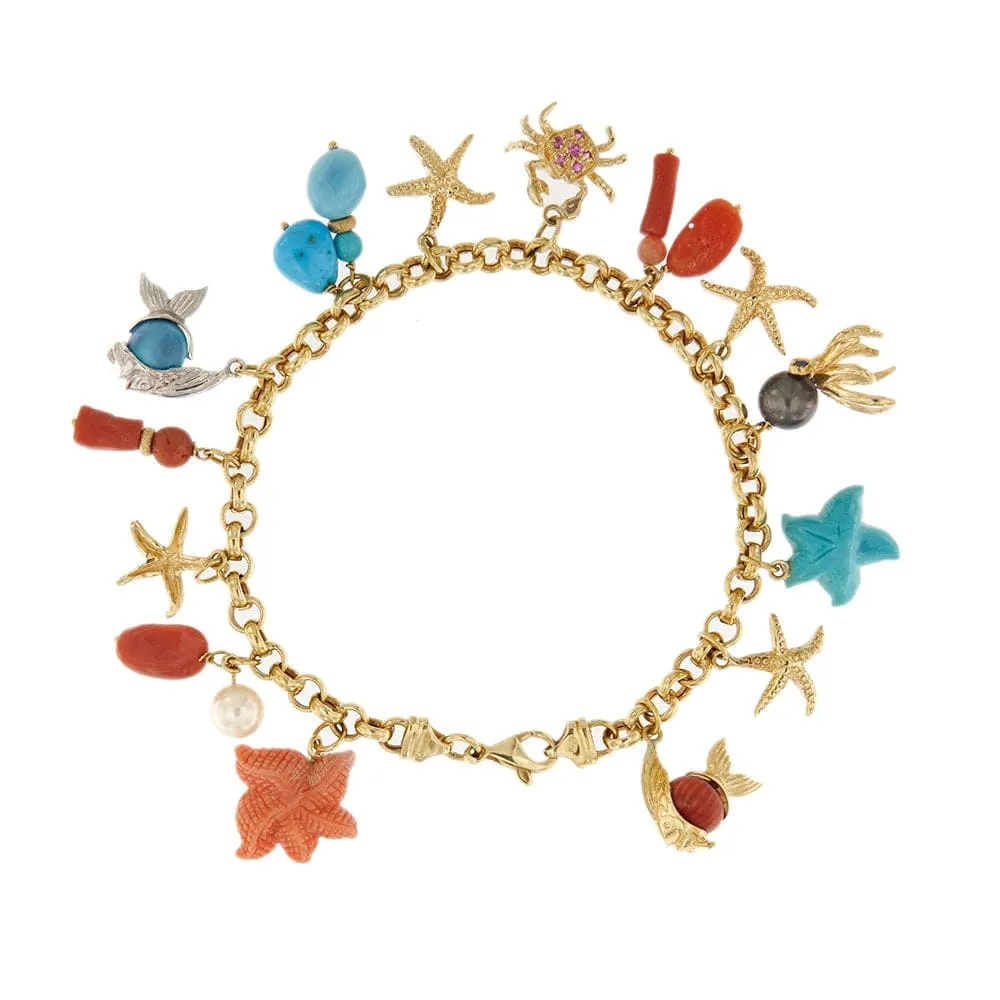 Bracelet avec breloques, corail, perles et turquoises sold by 58 Facettes product image thumbnail 2
