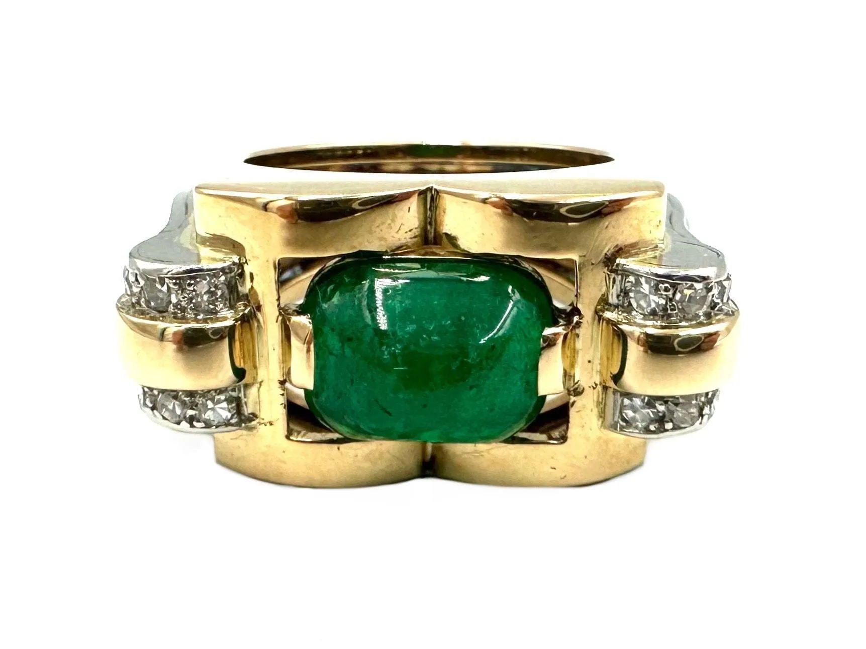 Bague vintage vers 1950 or jaune, émeraude et diamants sold by 58 Facettes