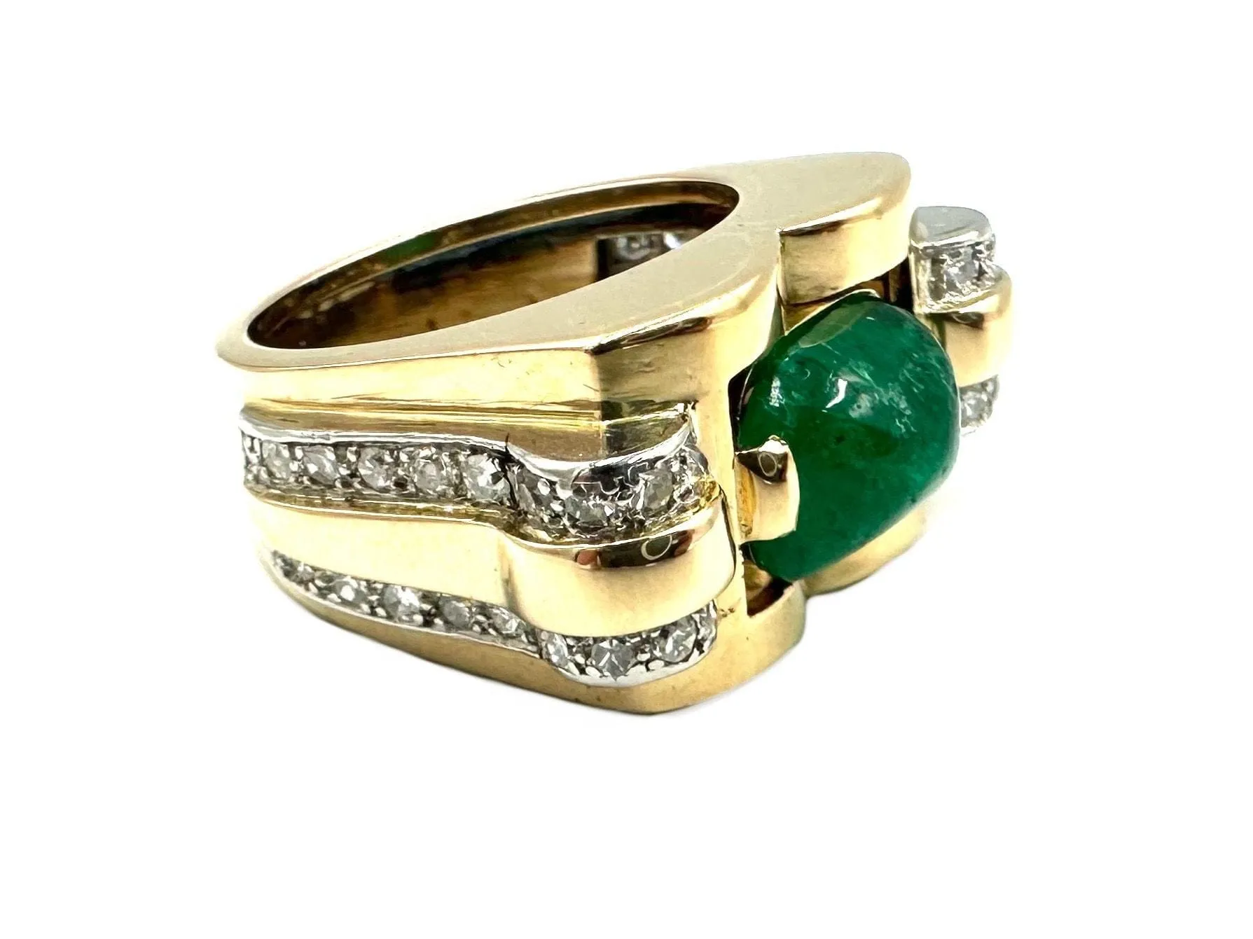 Bague vintage vers 1950 or jaune, émeraude et diamants sold by 58 Facettes product image thumbnail 5