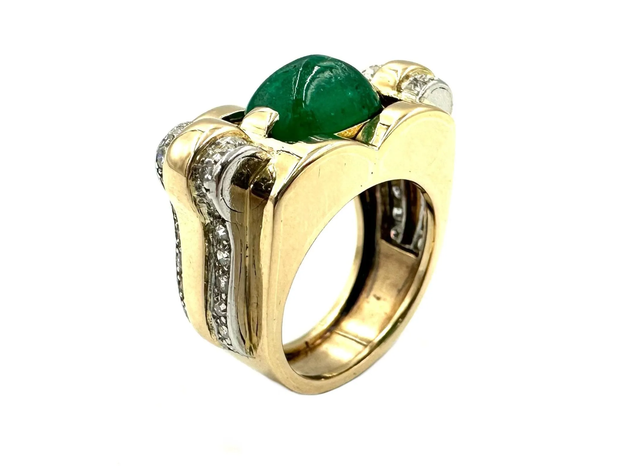 Bague vintage vers 1950 or jaune, émeraude et diamants sold by 58 Facettes product image thumbnail 2