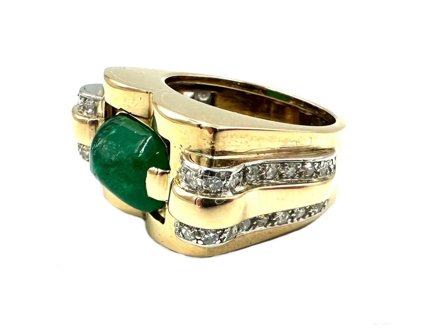 Bague vintage vers 1950 or jaune, émeraude et diamants sold by 58 Facettes product image thumbnail 3