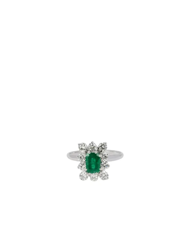 Bague Marguerite carrée Or blanc Emeraude Diamants sold by 58 Facettes