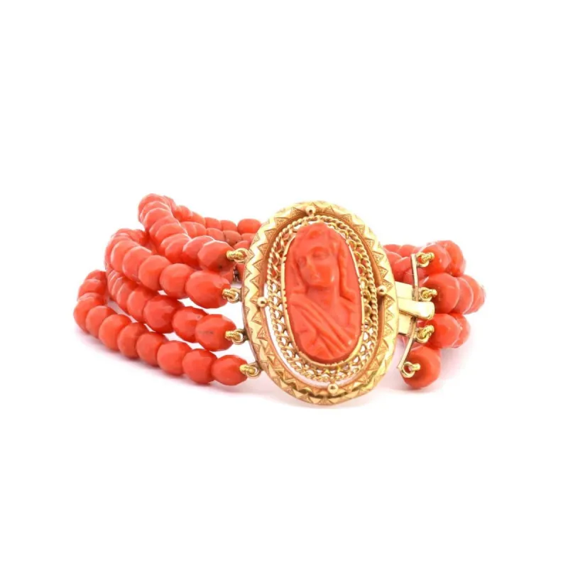 Bracelet corail rouge orangé en or jaune sold by 58 Facettes