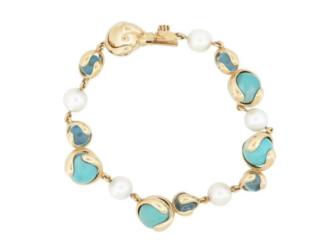 bracelet MARINA B cardan or jaune et pierres turquoises made by 58 Facettes