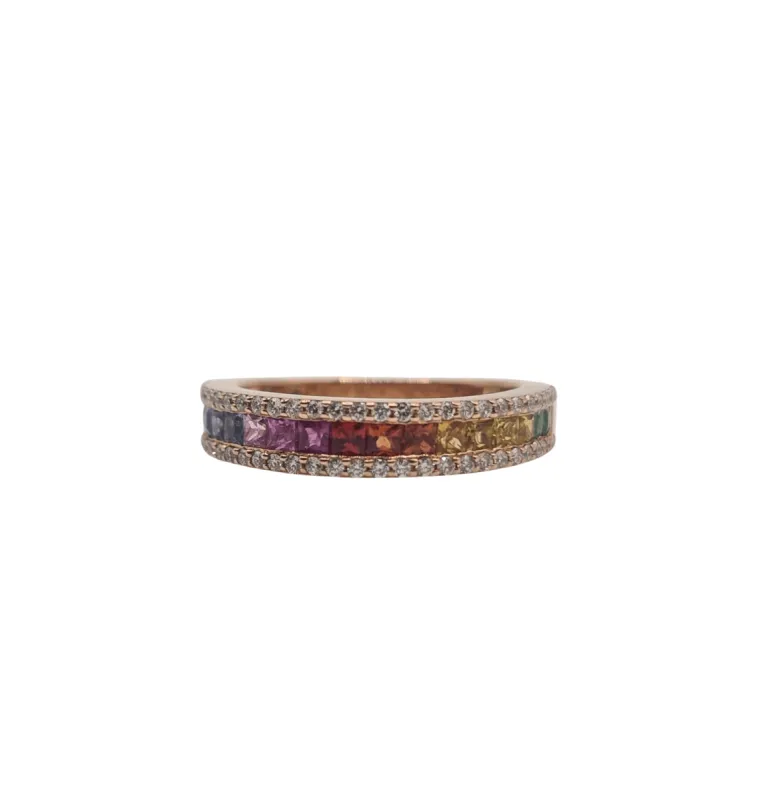Bague or rose sertie de diamants et saphir multi-couleur sold by 58 Facettes
