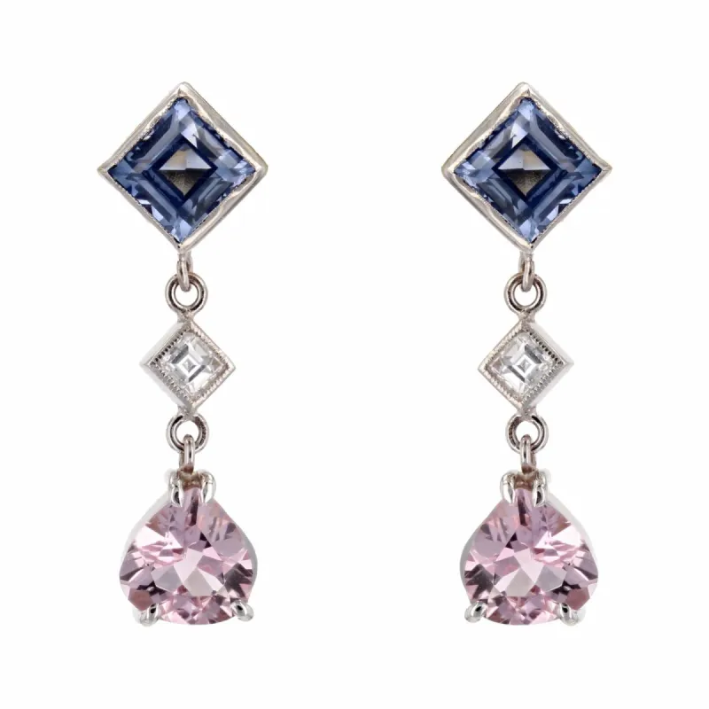 Boucles d'oreilles saphirs diamants et morganites sold by 58 Facettes
