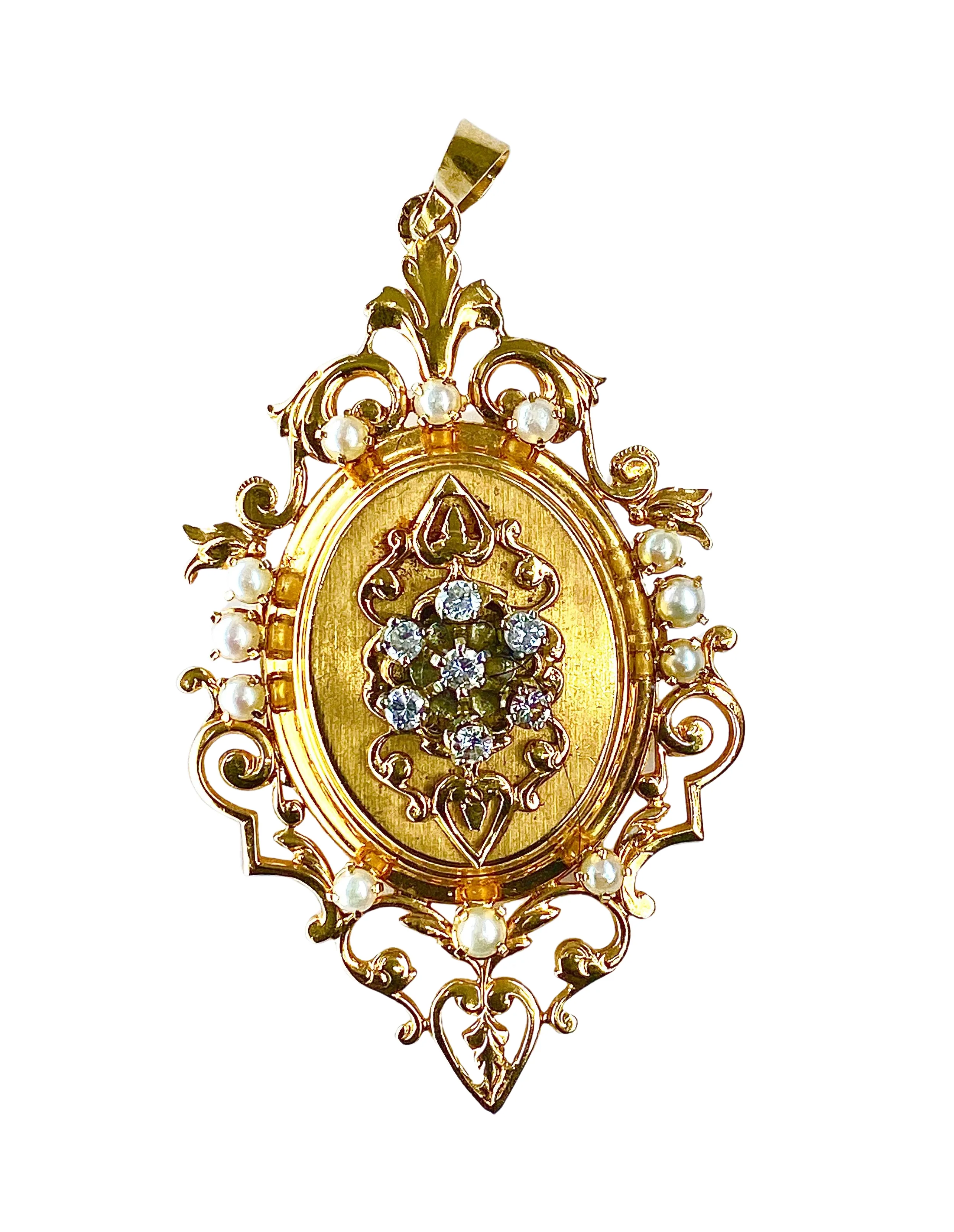 Pendentif ouvrant or jaune diamants perles sold by 58 Facettes