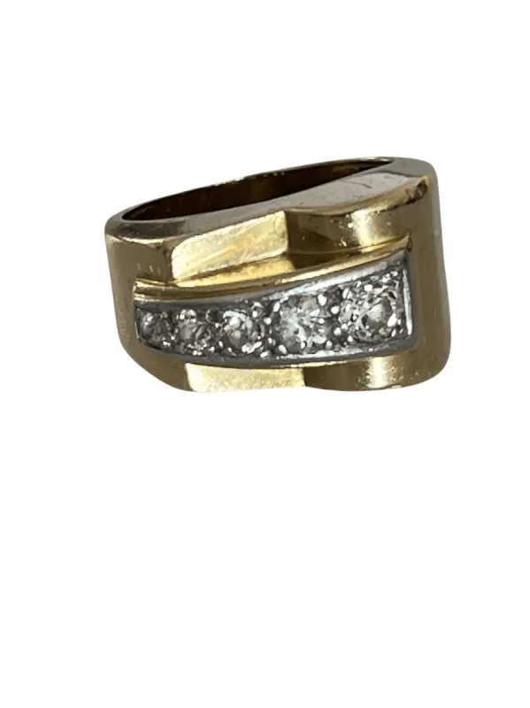 Bague Tank Or Jaune et Gris Diamants sold by 58 Facettes