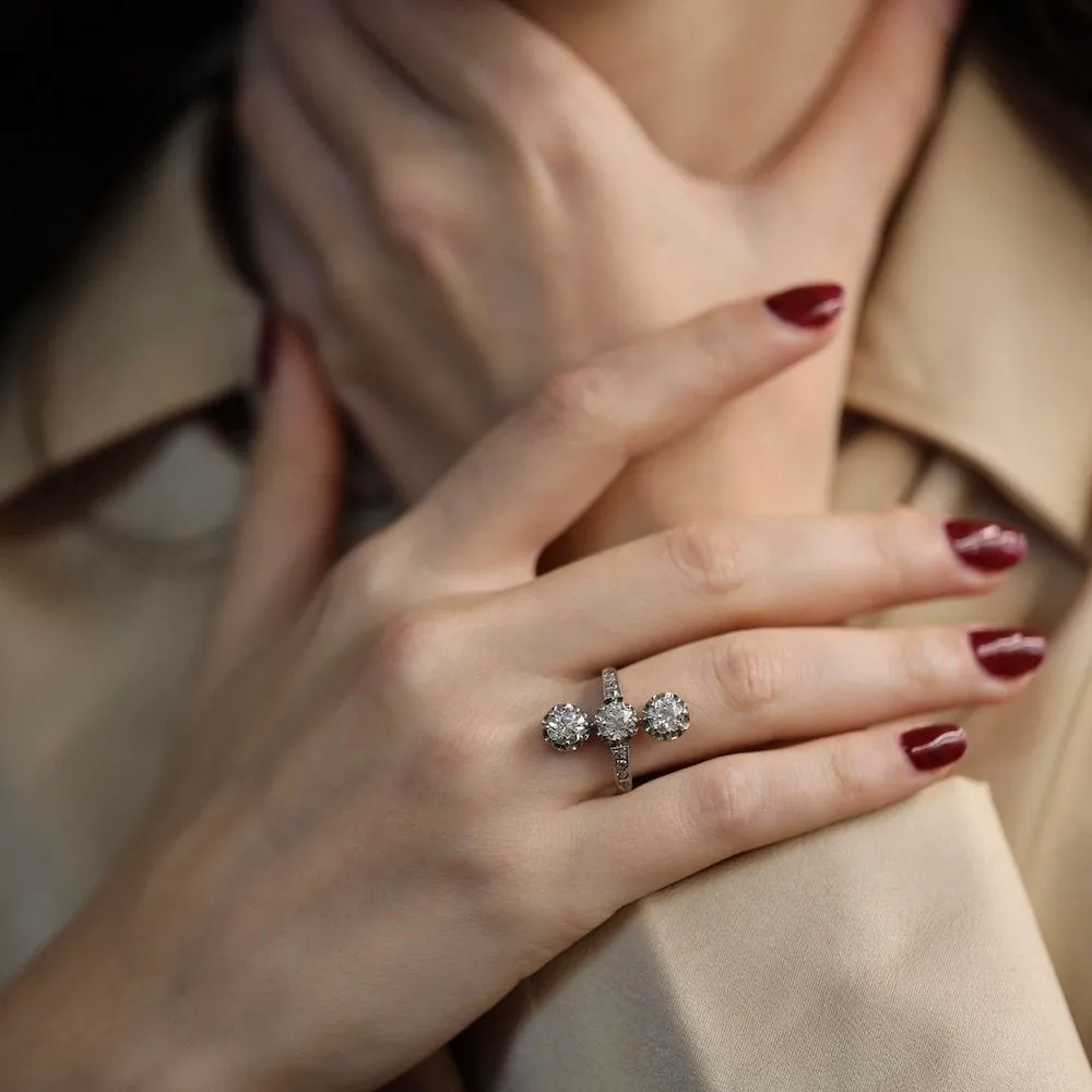 Bague Art Déco Trilogie Diamants Or Gris et Platine sold by 58 Facettes product image thumbnail 2