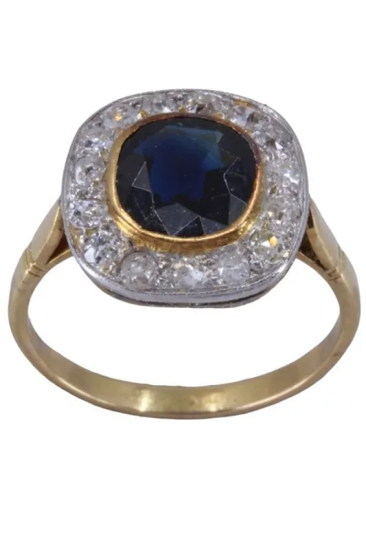 BAGUE ANCIENNE MARGUERITE SAPHIR ET DIAMANTS sold by 58 Facettes