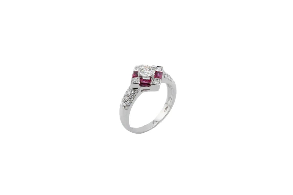 Bague en or blanc avec solitaire, diamants et rubis sold by 58 Facettes