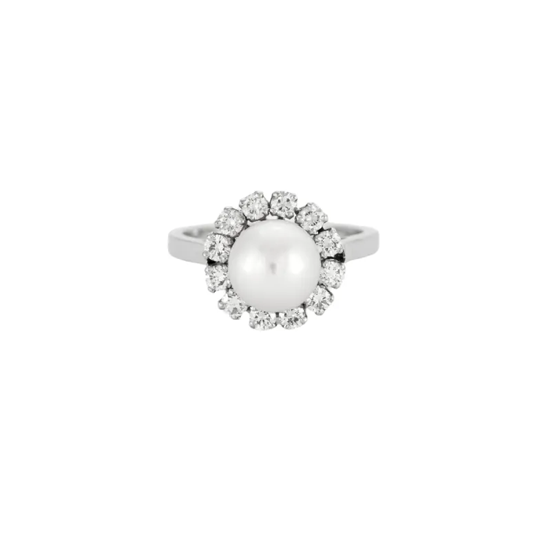 Bague Fleur Or gris Perle Diamants sold by 58 Facettes
