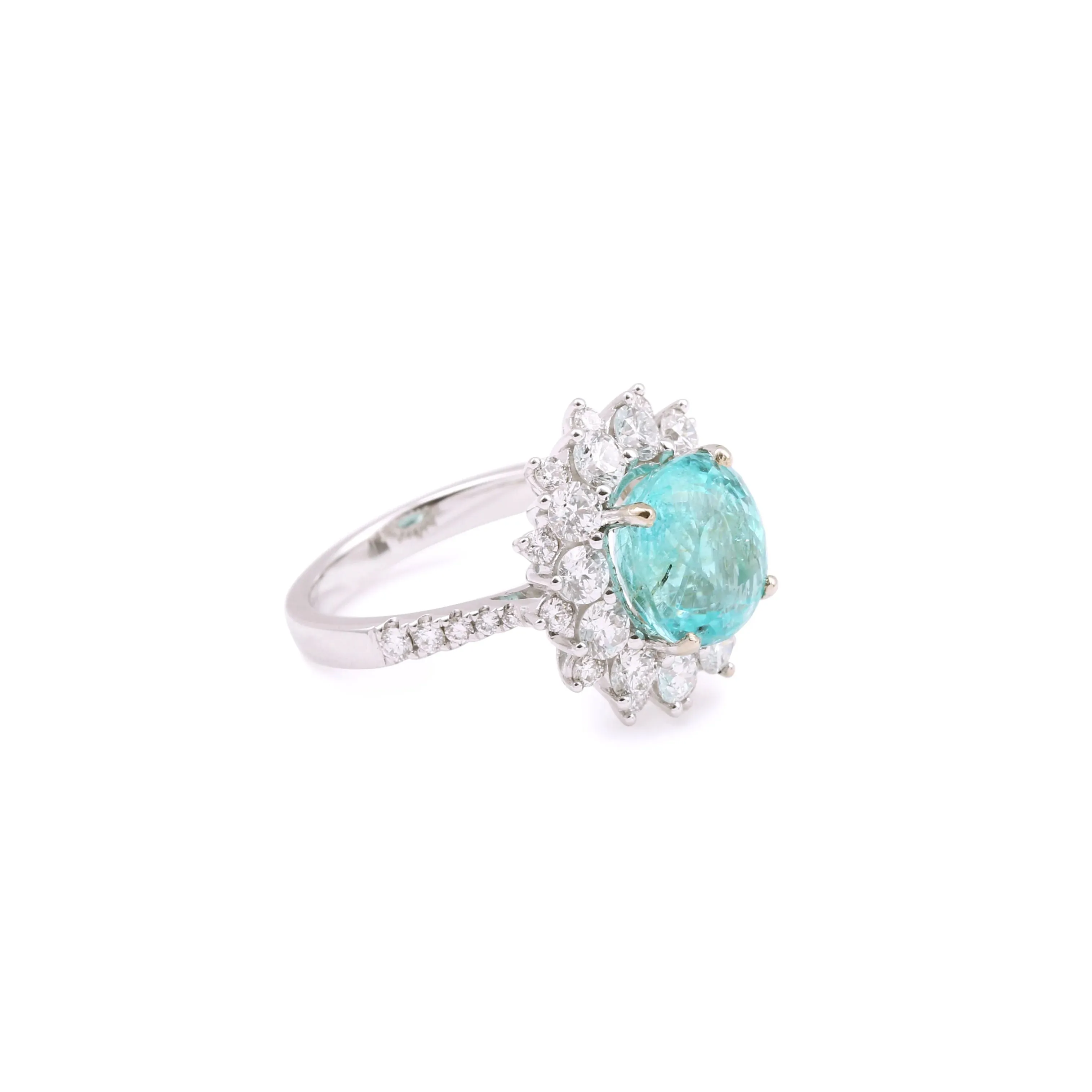 Bague or blanc tourmaline paraïba 4.22 carats diamants sold by 58 Facettes product image thumbnail 3