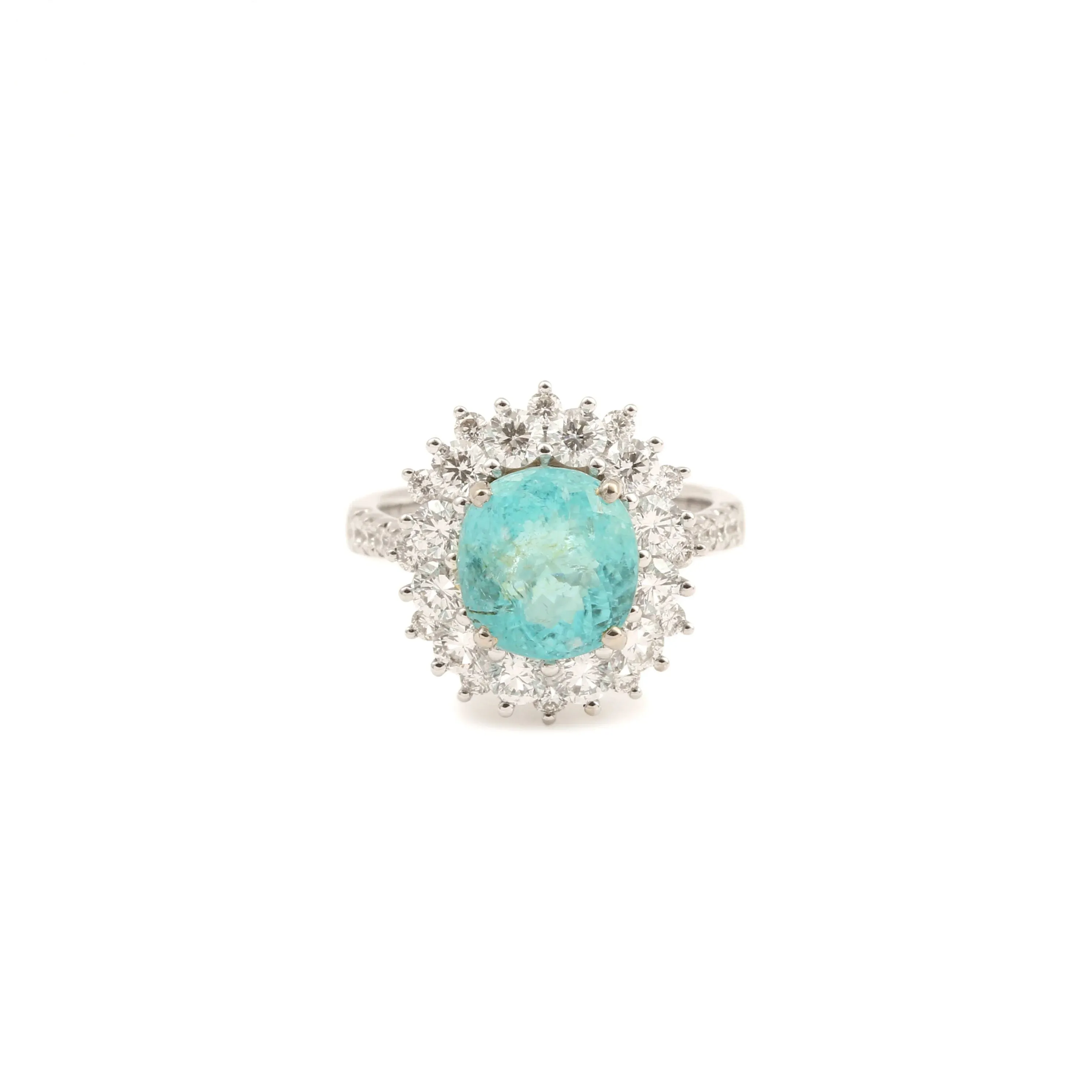 Bague or blanc tourmaline paraïba 4.22 carats diamants sold by 58 Facettes