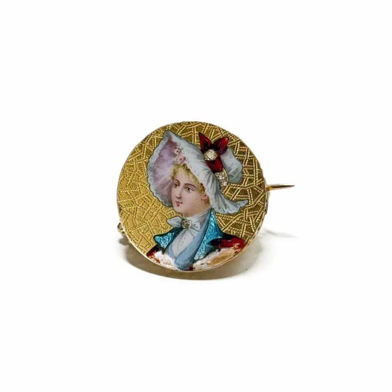 Broche "Femme au chapeau" en Or jaune et Email sold by 58 Facettes