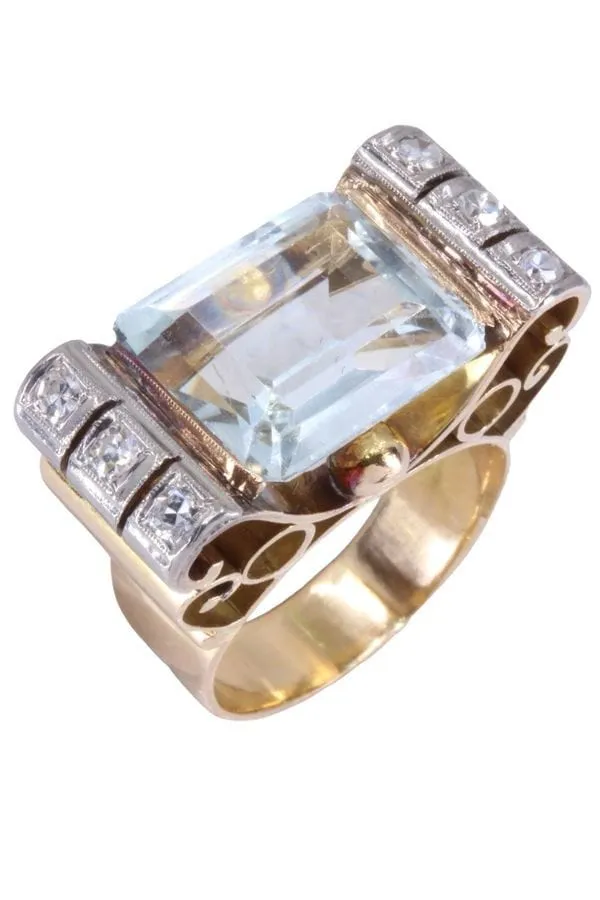 Bague tank aigue-marine et diamants sold by 58 Facettes product image thumbnail 4