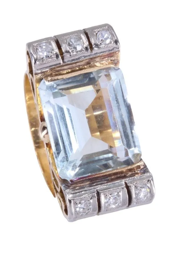 Bague tank aigue-marine et diamants sold by 58 Facettes product image thumbnail 5