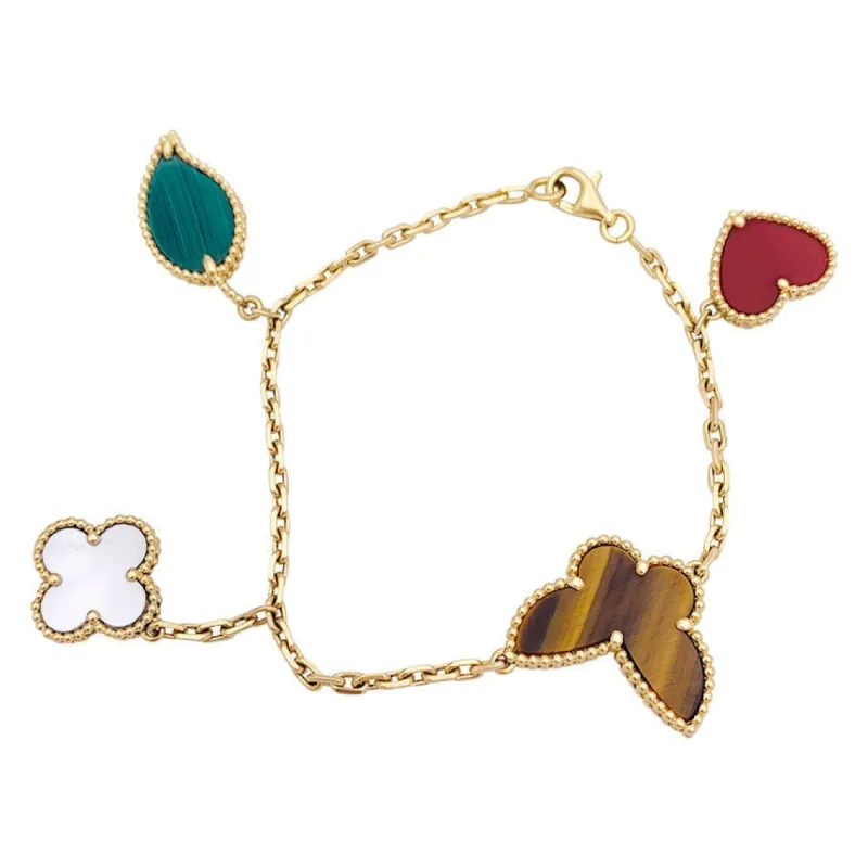 Bracelet Van Cleef & Arpels "Lucky Alhambra" or jaune, pierres de couleurs. sold by 58 Facettes