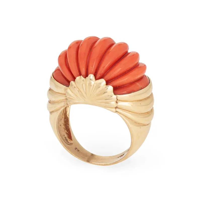 Bague Corail Cannelée Années 60 Vintage Or Jaune Cocktail sold by 58 Facettes