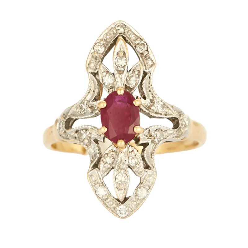 Bague marquise - Rubis et diamants sold by 58 Facettes