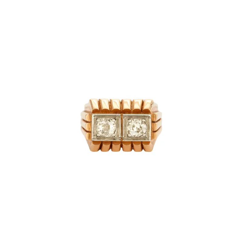 Bague chevalière godronnée diamants sold by 58 Facettes