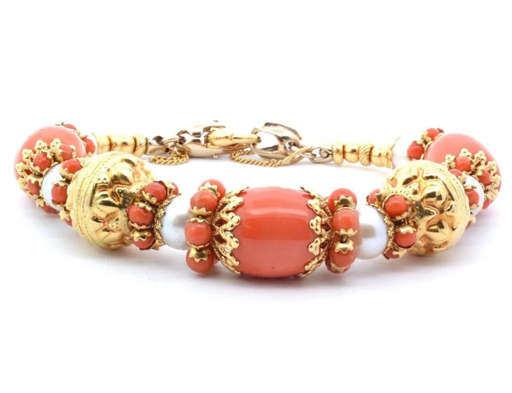 Bracelet Italien corail et perles de culture en or sold by 58 Facettes