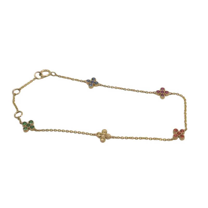 Bracelet or jaune serti de fleurs saphir multi-couleur sold by 58 Facettes