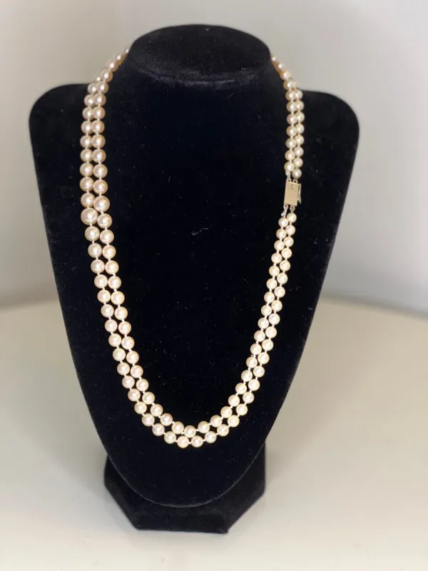 Collier double rangs 146 perles de culture blanche akoya fermoir or sold by 58 Facettes